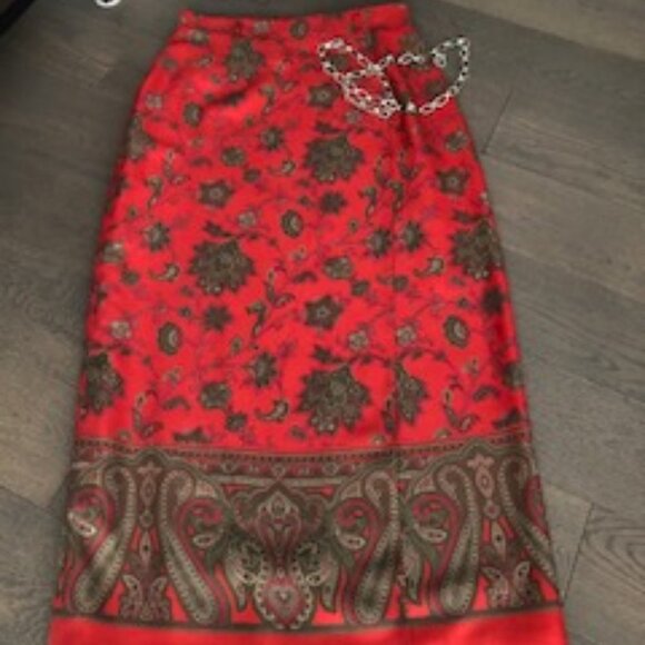Jones New York - vintage Dresses & Skirts - Jones NY Country Wrap Silk Skirt Red + grey Sz 6